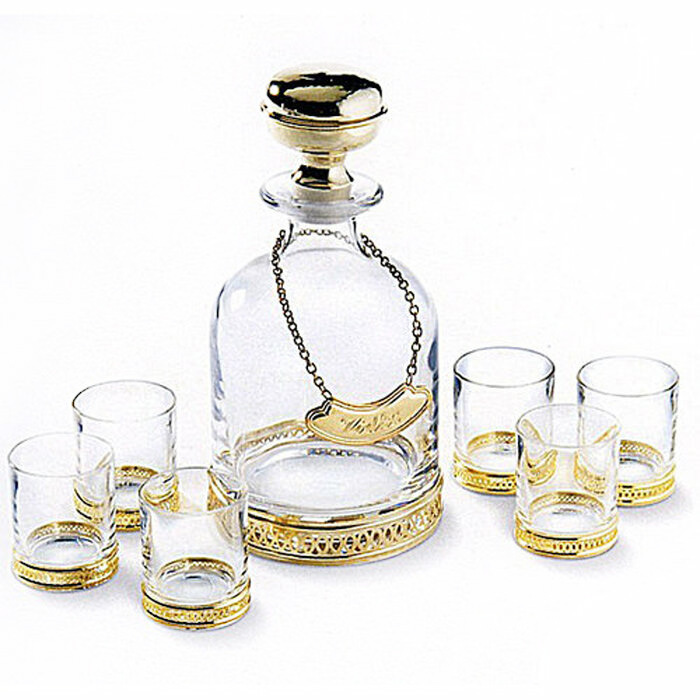 Vodka set for 6 people with golden decor