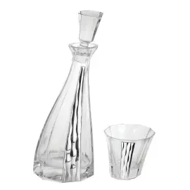 Набор для виски, графин со смещенным горлышком + 6 стаканов, отделка серебряного цвета Набор для виски, графин со смещенным горлышком + 6 стаканов, отделка серебряного цвета