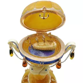 Ювелирная композиция из янтаря в стиле Фаберже "Яйцо с парусником. Морское"