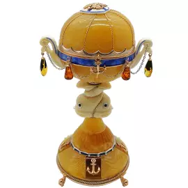 Ювелирная композиция из янтаря в стиле Фаберже "Яйцо с парусником. Морское"