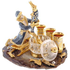 Caviar bowl "Visiting a fairy tale" on agate, 3 glasses, Zlatoust