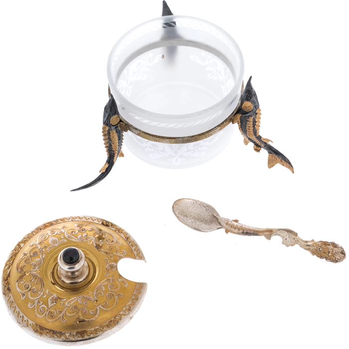 Caviar bowl "VDNKH" with gilding and silvering, Zlatoust