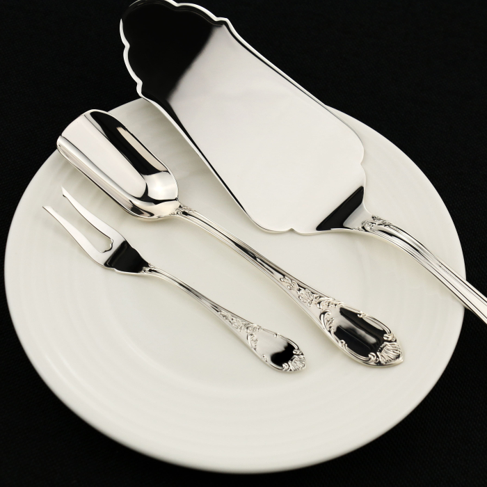 Prestige Silver Tea set: lemon fork, cake spatula, sugar scoop
