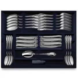 Серебряный десертный набор "Престиж": вилка, ложка, нож, чайная ложка, на 6 персон