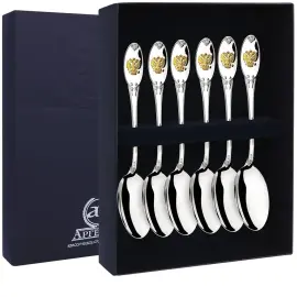 Серебряный набор чайных ложек "Единство" с позолотой, на 6 персон Серебряный набор чайных ложек "Единство" с позолотой, на 6 персон