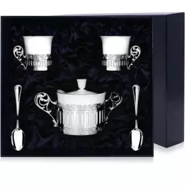 Coffee set made of silver "Bohemian" for 2 persons, with a sugar bowl