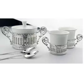 Coffee set made of silver "Bohemian" for 2 persons, with a sugar bowl