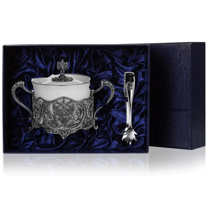 Silver set "Coat of Arms": sugar bowl and sugar tongs