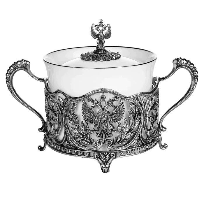 Silver set "Coat of Arms": sugar bowl and sugar tongs
