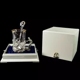 Коллекция чайных чашек из серебра "Царевна лягушка" на 2 персоны, с ложками