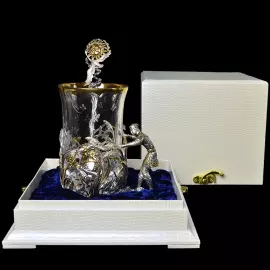 Коллекция чайных чашек из серебра "Царевна лягушка" на 2 персоны, с ложками