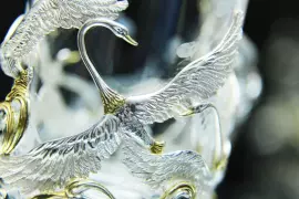 Коллекция чайных чашек из серебра "Царевна лягушка" на 2 персоны, с ложками