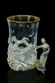 Коллекция чайных чашек из серебра "Царевна лягушка" на 2 персоны, с ложками