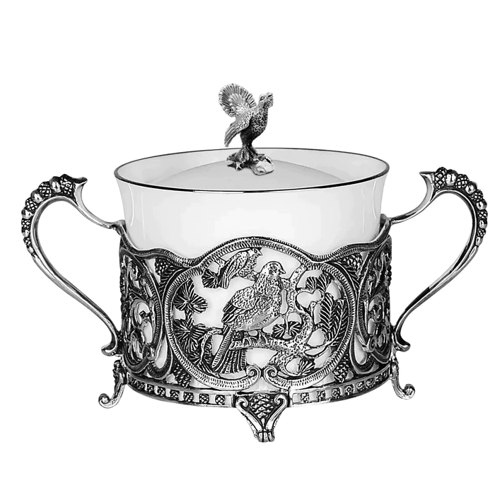 Silver set "Capercaillie edge": sugar bowl and tongs for sugar