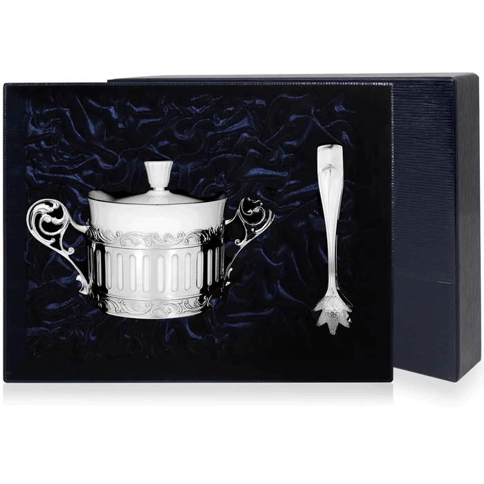 Silver sugar bowl "Bohemia" with sugar tongs