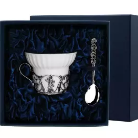Чайная чашка из серебра "Ангел" с ложкой