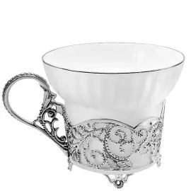 Чайная чашка из серебра "Зимние узоры" с ложкой