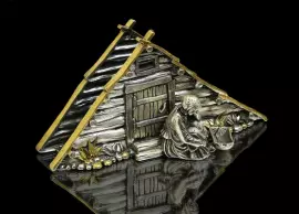 Коллекция из серебра "Золотая рыбка" с подстаканником, ложкой и салфетницей