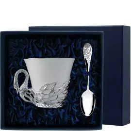 Silver tea cup "Swan" with a spoon