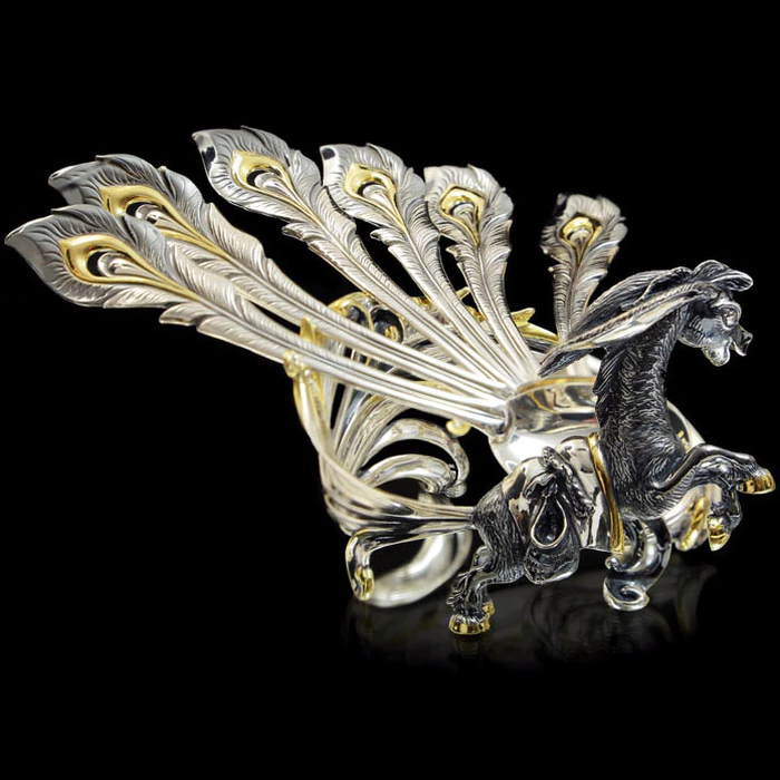Set of 6 silver teaspoons with a "Humpbacked Horse" stand