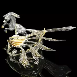 Комплект из 6 чайных серебряных ложек с подставкой "Конек-Горбунок"