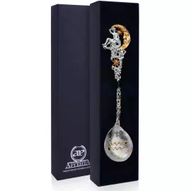 Серебряная чайная ложка "Зодиак - Водолей" с позолотой