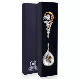 Серебряная чайная ложка "Зодиак - Овен" с позолотой