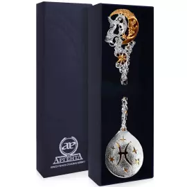 Серебряная чайная ложка "Зодиак - Рыба" с позолотой