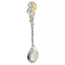 Серебряная чайная ложка "Зодиак - Рыба" с позолотой