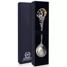 Серебряная чайная ложка "Зодиак - Стрелец" с позолотой