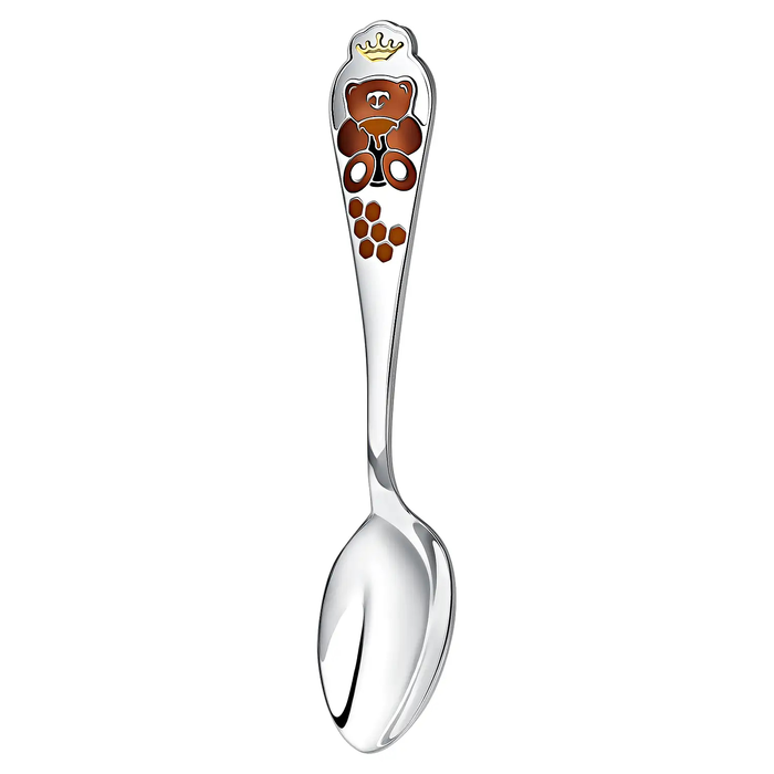 Set of children's silver CD "Mishka": fork, mug, spoon with gilding and enamel