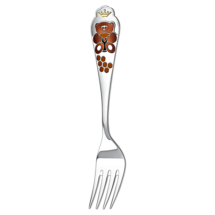Set of children's silver CD "Mishka": fork, mug, spoon with gilding and enamel