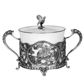 Silver coffee set "Capercaillie edge": spoon, cup, sugar bowl, for 2 persons