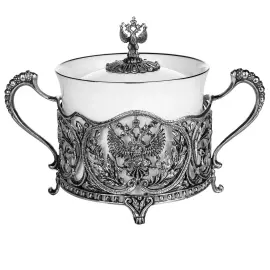 Чайный набор "Герб РФ" с чернением, на 2 персоны