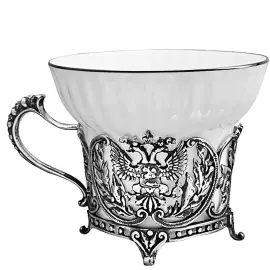 Чайный набор "Герб РФ" с чернением, на 2 персоны