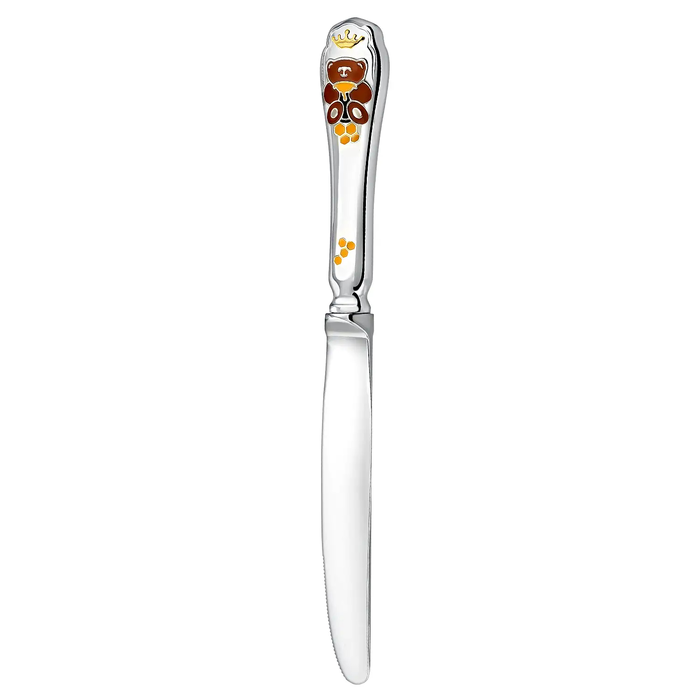 Set of children's silver cutlery CD "Mishka": fork, spoon, knife with gilt and enamel