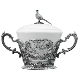 Чайный набор из серебра "Королевская охота": ложка, чашка, сахарница, на 2 персоны