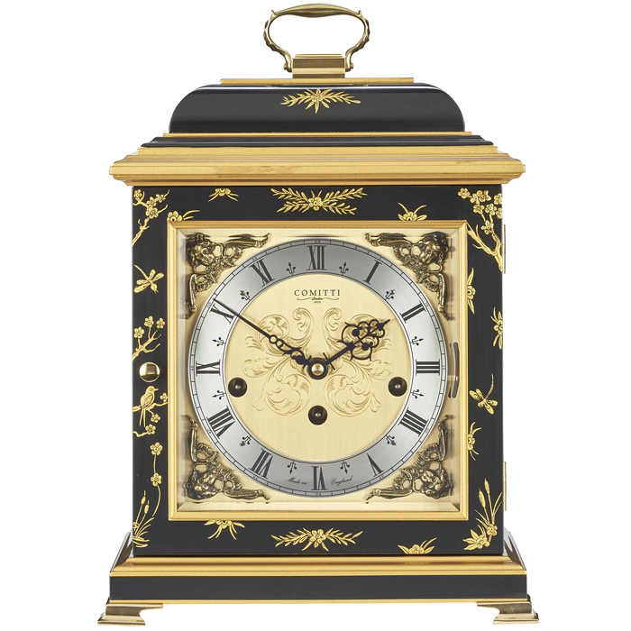 Mantel clock "The Georgian Basket Top in Chinoiserie Samurai Artwork"