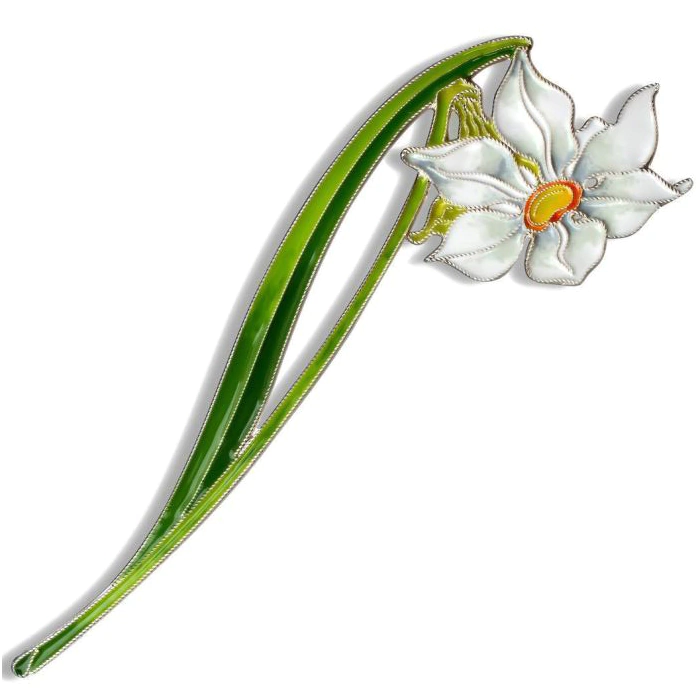 Silver brooch "Narcissus poetic" small, collections "Herbarium of Tatiana Polyakova"