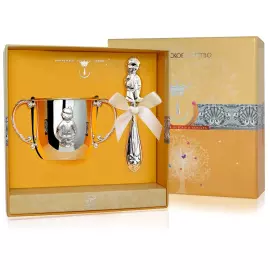 Серебряный набор для малышей  "Мальчик": погремушка и поильник, на 1 персону