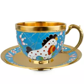 Чайный набор серебряный "Петушок" на 2 персоны