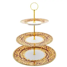 Трехъярусная этажерка из фарфора Falkenporzellan Natalia bordeaux gold