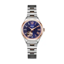 Наручные механические часы Lincor Uni сине-золотистые с серебристым ремешком