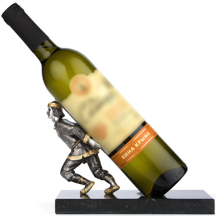 A stand for a wine bottle "Does not pull its own burden"
