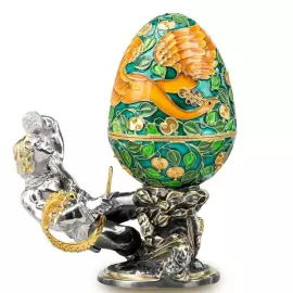 Egg-casket made of silver "Firebird" with jewelry glass and enamel