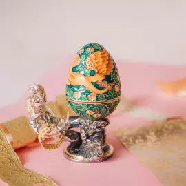 Egg-casket made of silver "Firebird" with jewelry glass and enamel