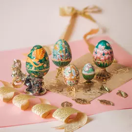 Egg-casket made of silver "Firebird" with jewelry glass and enamel