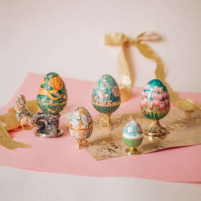 Egg-casket made of silver "Firebird" with jewelry glass and enamel