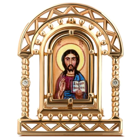Red gold icon "Savior" with diamonds