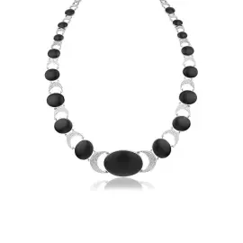 Necklace "Night on Vesuvius" in white gold with diamonds and agates